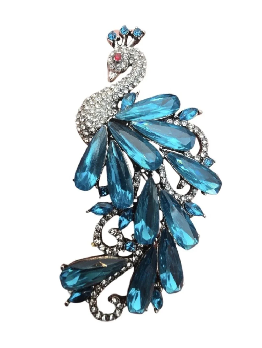 Blue Crystal Peacock Brooch In EUC
